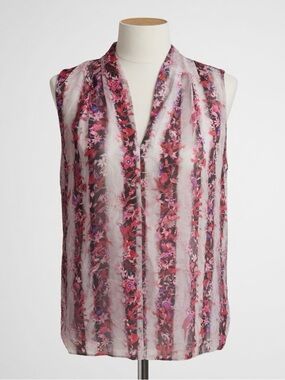 ELIE TAHARI Silk Floral Sleeveless Tank